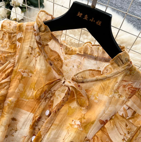 French Style V-neck Floral Dress