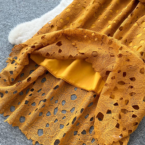 Hollowed Lace Shirt & Skirt 2Pcs