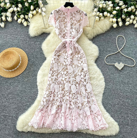 Sweetie Hollowed Embroidered Lace Dress