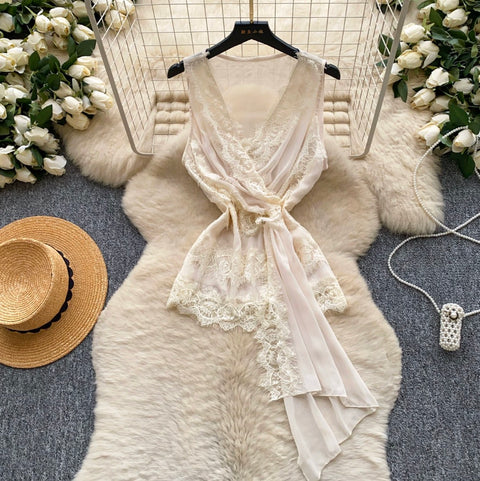 Lace Trim Thin Mesh Vest