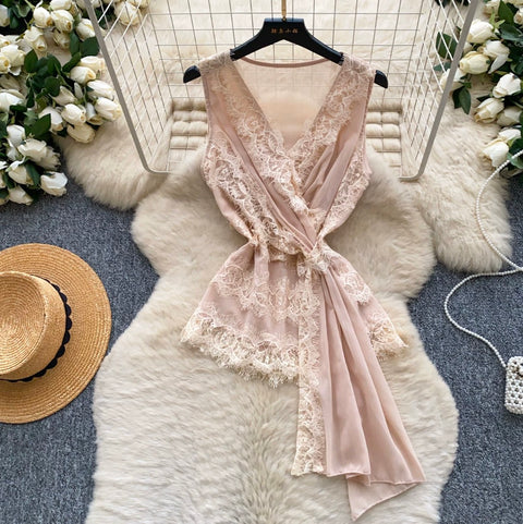 Lace Trim Thin Mesh Vest