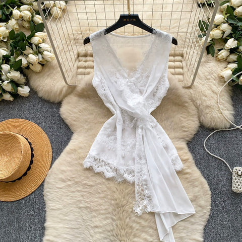 Lace Trim Thin Mesh Vest