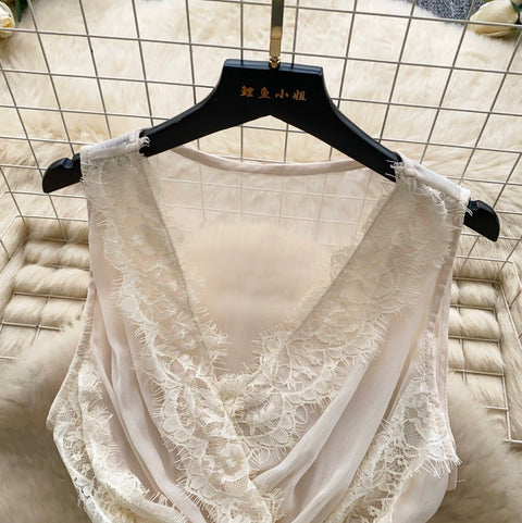 Lace Trim Thin Mesh Vest