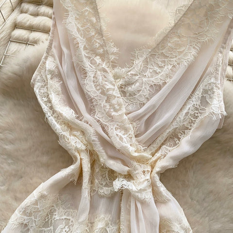 Lace Trim Thin Mesh Vest