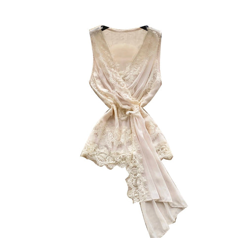 Lace Trim Thin Mesh Vest
