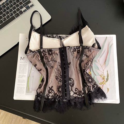 Sexy Embroidered Lace Fishbone Camisole