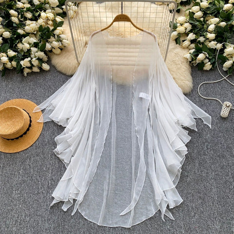 Simple Design White Light Mesh Smock