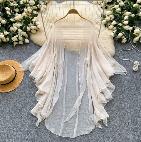 Simple Design White Light Mesh Smock