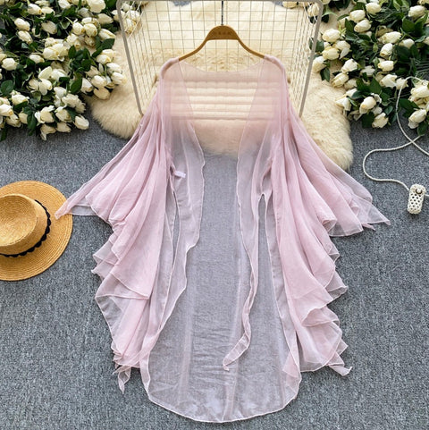Simple Design White Light Mesh Smock