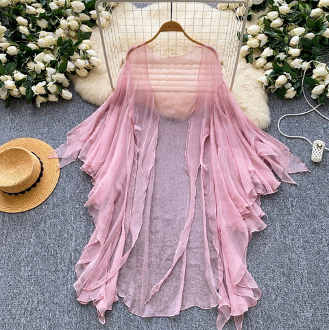 Simple Design White Light Mesh Smock