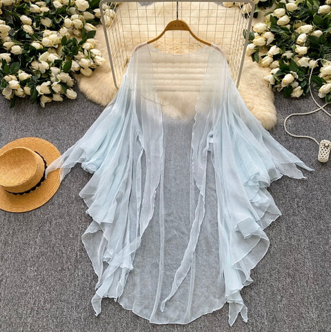 Simple Design White Light Mesh Smock