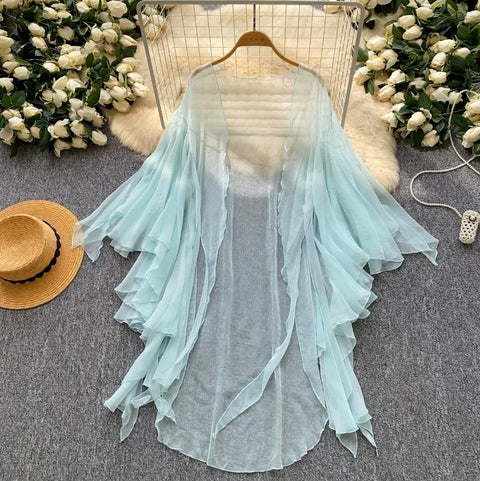 Simple Design White Light Mesh Smock