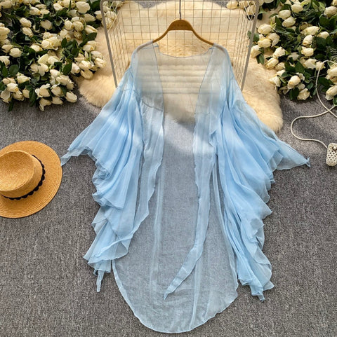 Simple Design White Light Mesh Smock