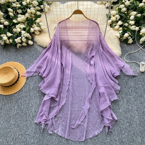 Simple Design White Light Mesh Smock