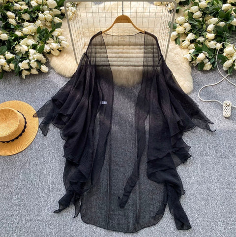 Simple Design White Light Mesh Smock