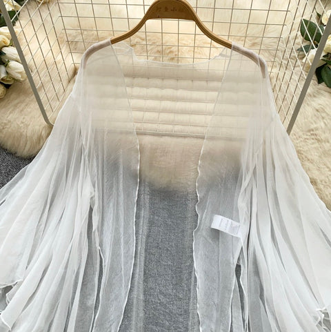 Simple Design White Light Mesh Smock