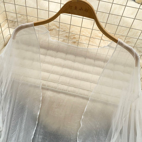 Simple Design White Light Mesh Smock