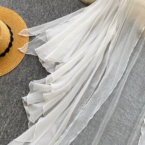 Simple Design White Light Mesh Smock