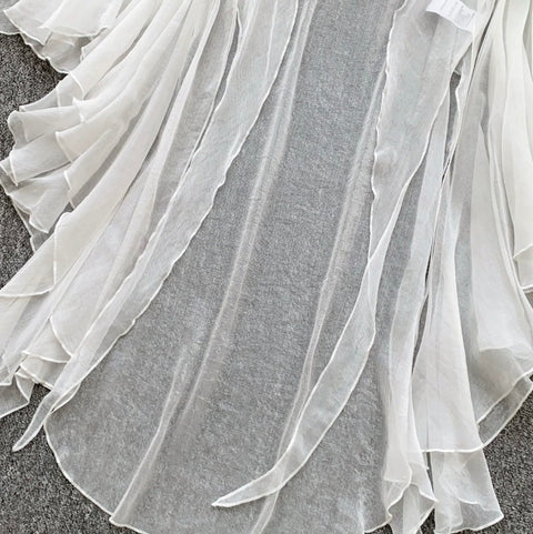 Simple Design White Light Mesh Smock