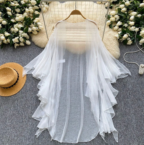 Simple Design White Light Mesh Smock