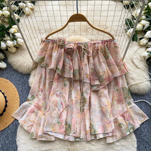 Off-shoulder Floral Print Ruffled Top