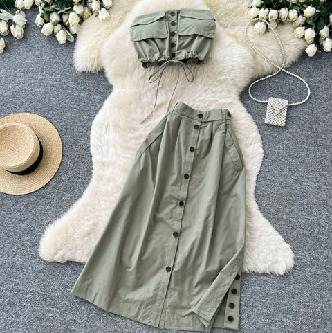 Chic Padded Tank Top & Skirt 2Pcs