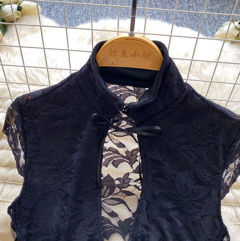 Sexy Black Lace Fishbone Top