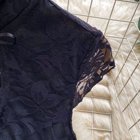 Sexy Black Lace Fishbone Top