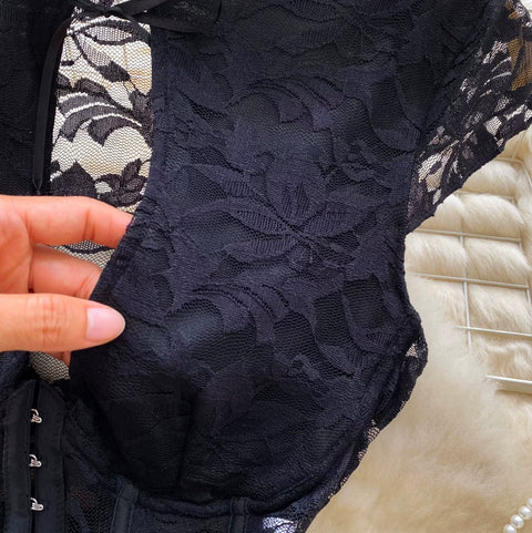 Sexy Black Lace Fishbone Top