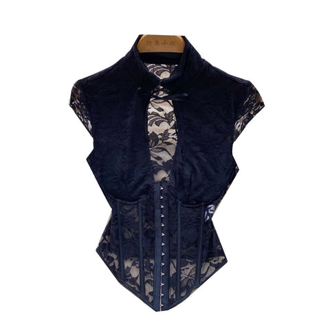 Sexy Black Lace Fishbone Top