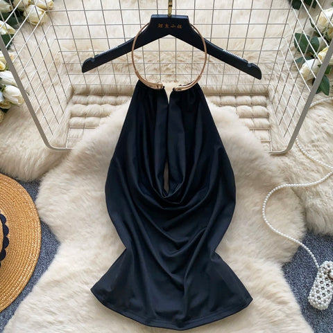 Sexy Halter Black Draped Camisole
