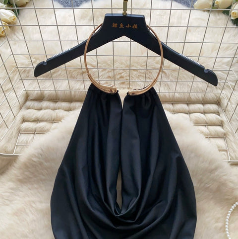 Sexy Halter Black Draped Camisole
