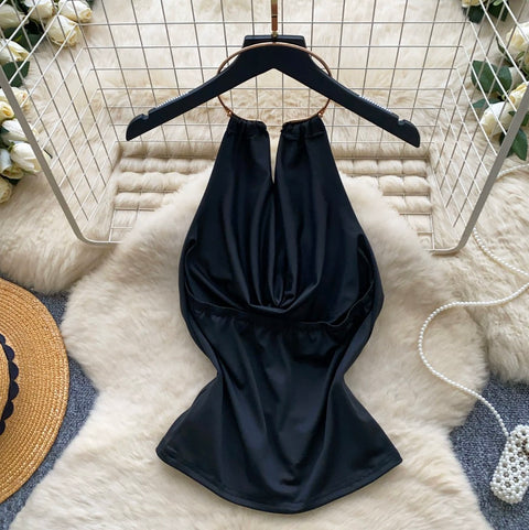 Sexy Halter Black Draped Camisole