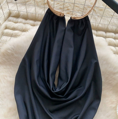 Sexy Halter Black Draped Camisole