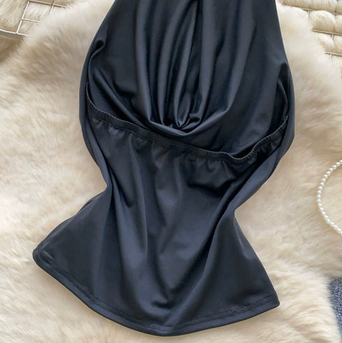 Sexy Halter Black Draped Camisole