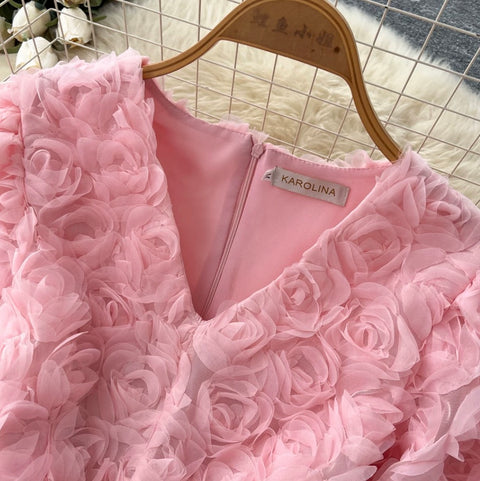 Courtly V-neck 3D Floral Dress