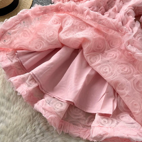 Courtly V-neck 3D Floral Dress