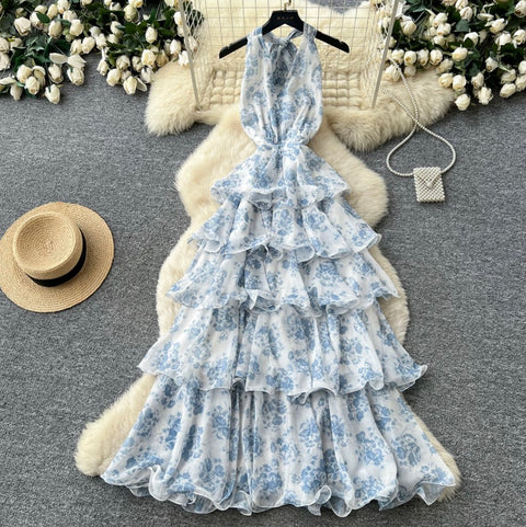 French Style Floral Halter Dress