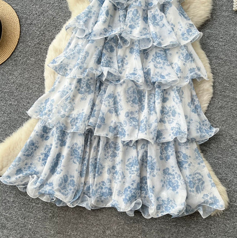 French Style Floral Halter Dress