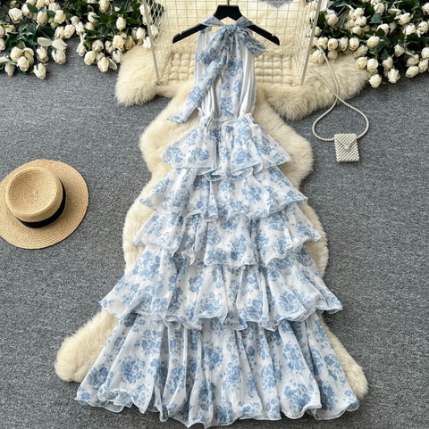 French Style Floral Halter Dress