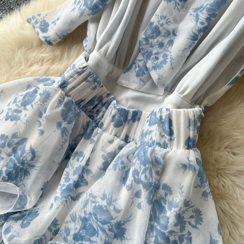 French Style Floral Halter Dress