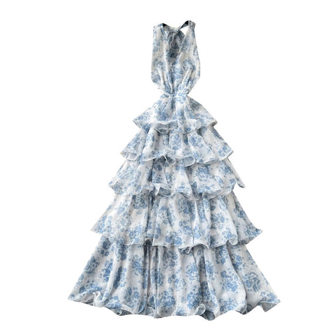 French Style Floral Halter Dress