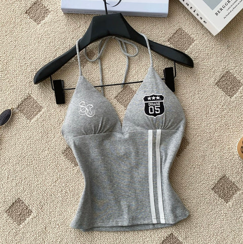 Chic Embroidered Halter Sport Camisole