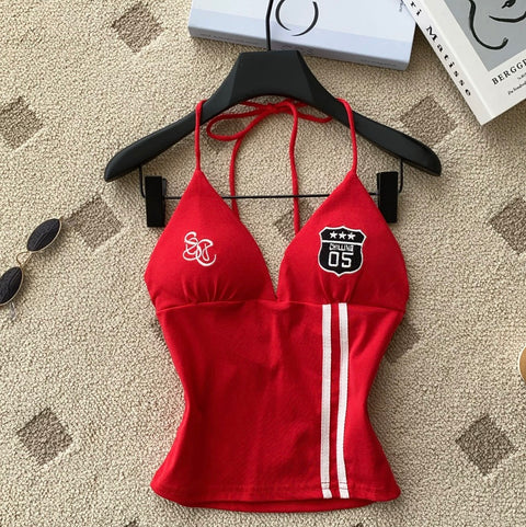 Chic Embroidered Halter Sport Camisole