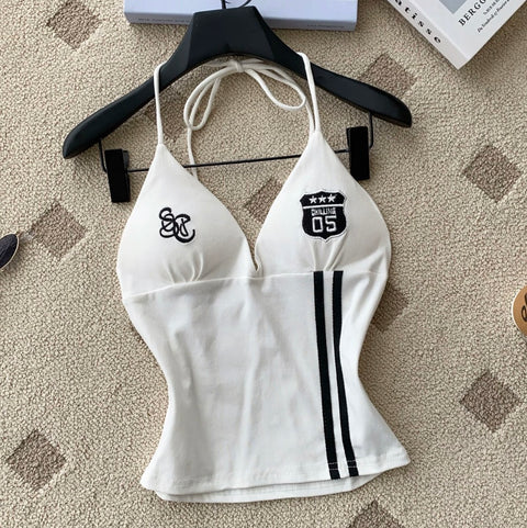 Chic Embroidered Halter Sport Camisole