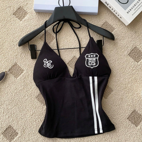 Chic Embroidered Halter Sport Camisole