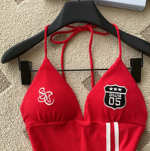 Chic Embroidered Halter Sport Camisole