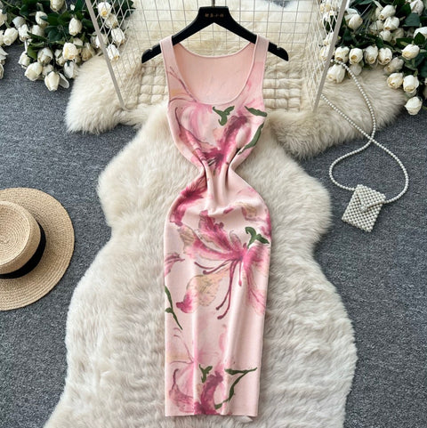 Floral Print Hip-wrapping Dress