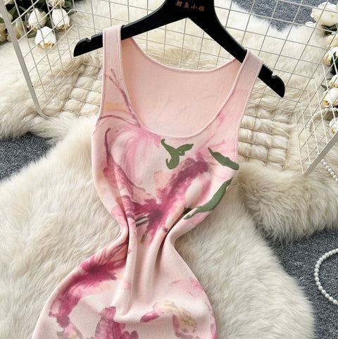 Floral Print Hip-wrapping Dress