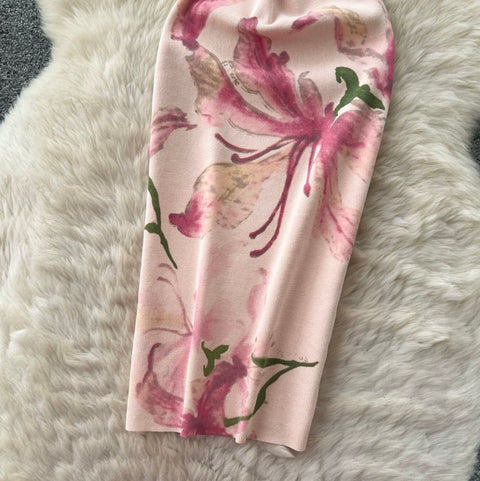 Floral Print Hip-wrapping Dress